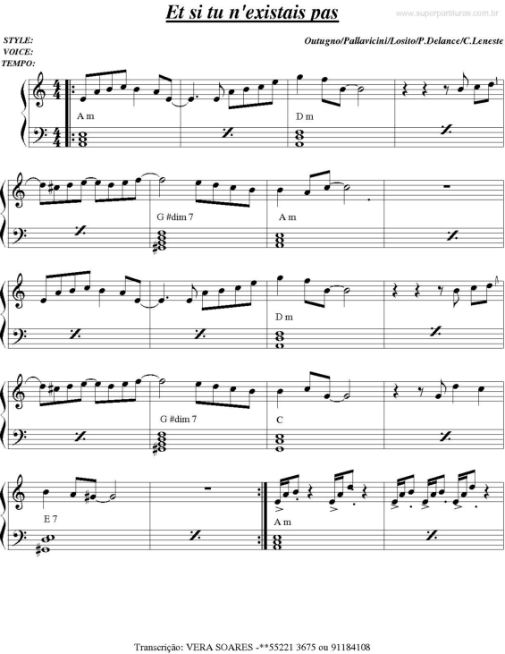 Partitura da música Et si tu n`existais pas v.2