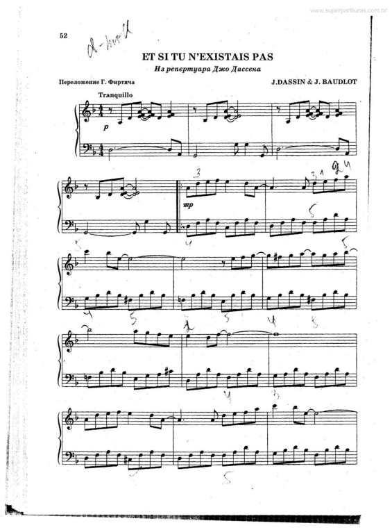 Partitura da música Et Si Tu N`existais Pas