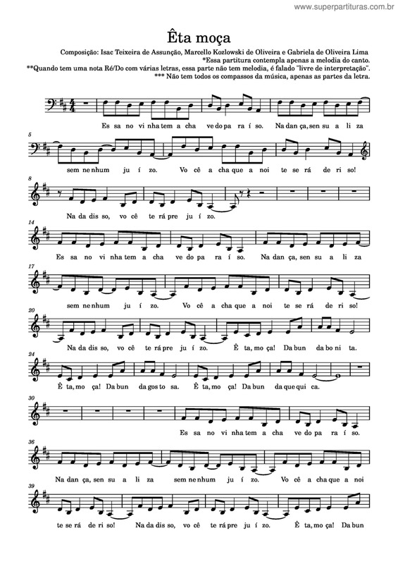 Partitura da música Êta Moça