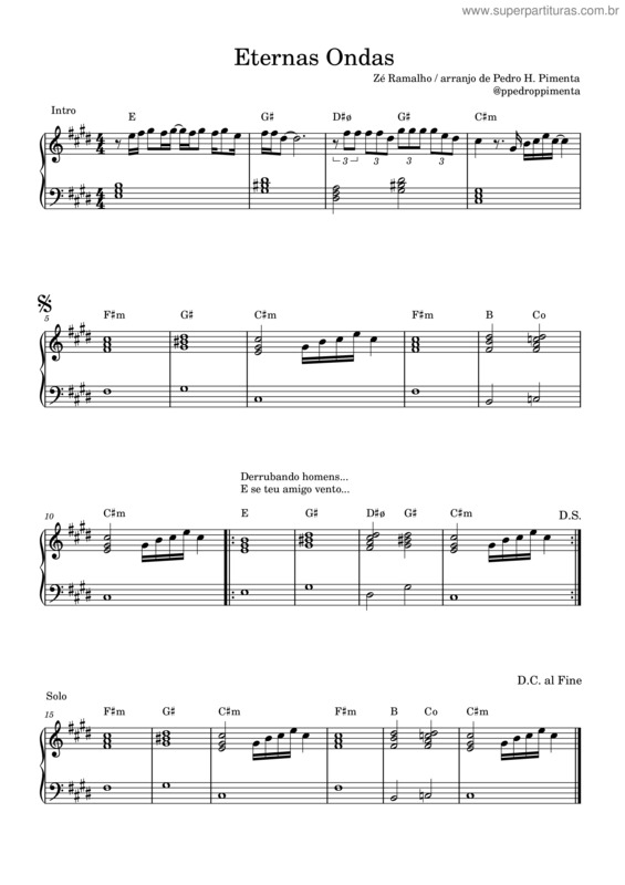 Partitura da música Eternas Ondas – Acompanhamento De Piano