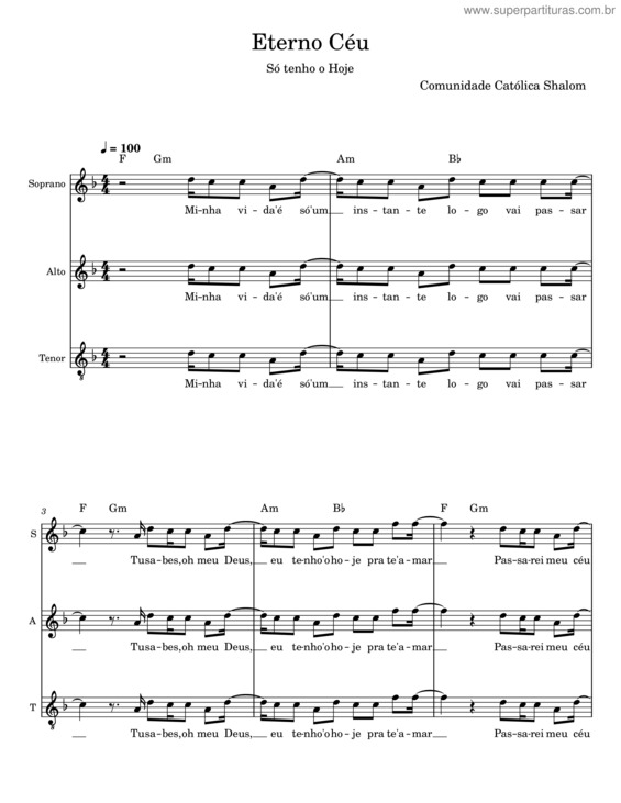 Partitura da música Eterno Céu – Comunidade Católica Shalom