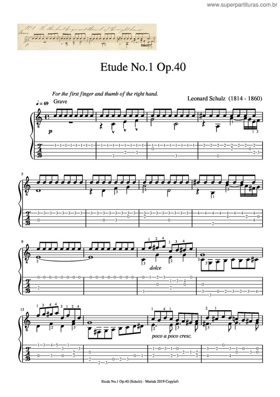 Partitura da música Etude No.1 Op.40 – Schulz, Leonard