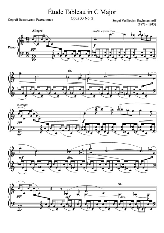 Partitura da música Étude Tableau in C Major Opus 33 No 2