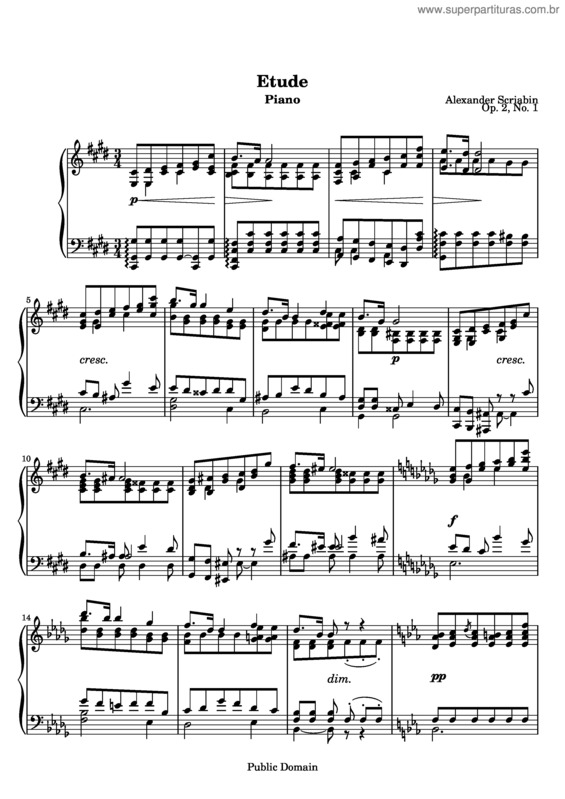 Partitura da música Etude v.8