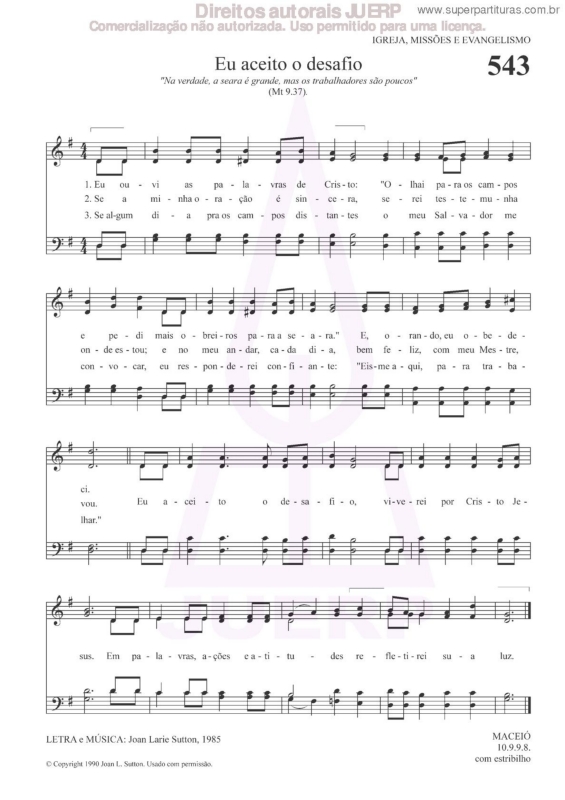 Partitura da música Eu Aceito O Desafio - 543 HCC v.2