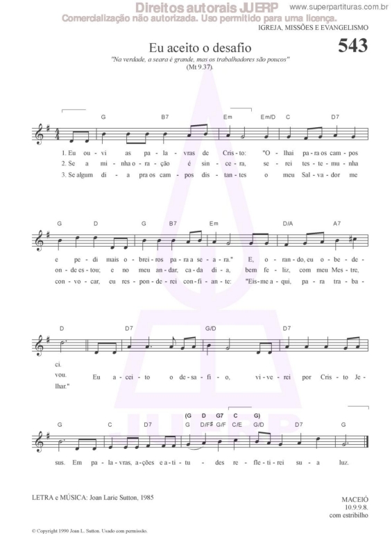 Partitura da música Eu Aceito O Desafio - 543 HCC