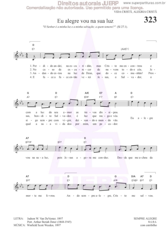 Partitura da música Eu Alegre Vou Na Sua Luz - 323 HCC