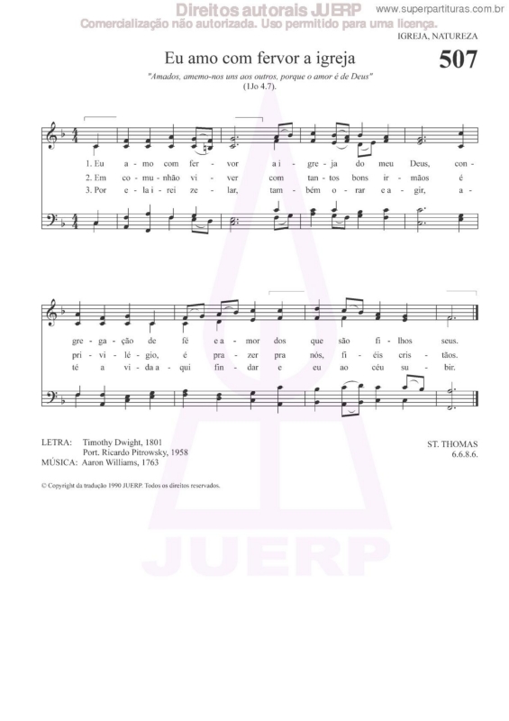 Partitura da música Eu Amo Com Fervor A Igreja - 507 HCC v.2