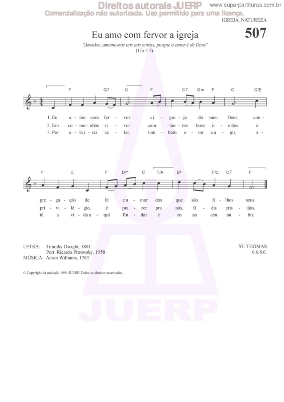 Partitura da música Eu Amo Com Fervor A Igreja - 507 HCC