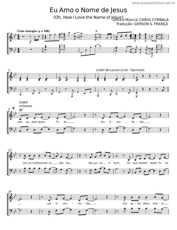 Partitura da música Eu Amo O Nome De Jesus – Carol Cymbala;Gerson S. França