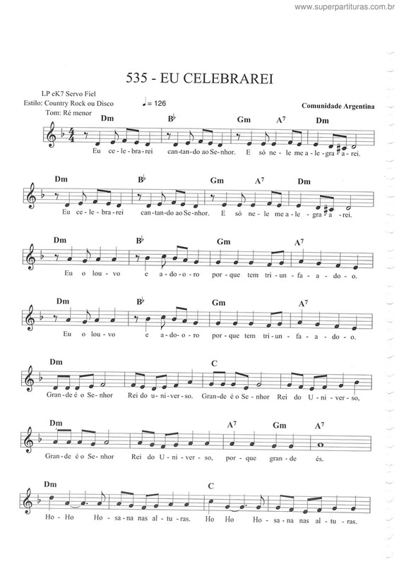 Partitura da música Eu Celebrarei v.3