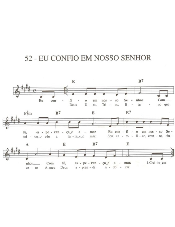 Partitura da música Eu Confio em Nosso Senhor