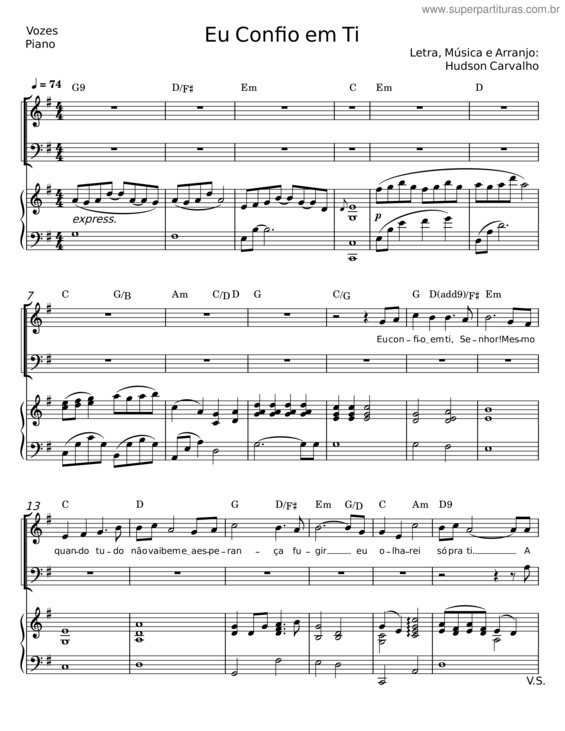 Partitura da música Eu Confio Em Ti – Hudson Carvalho