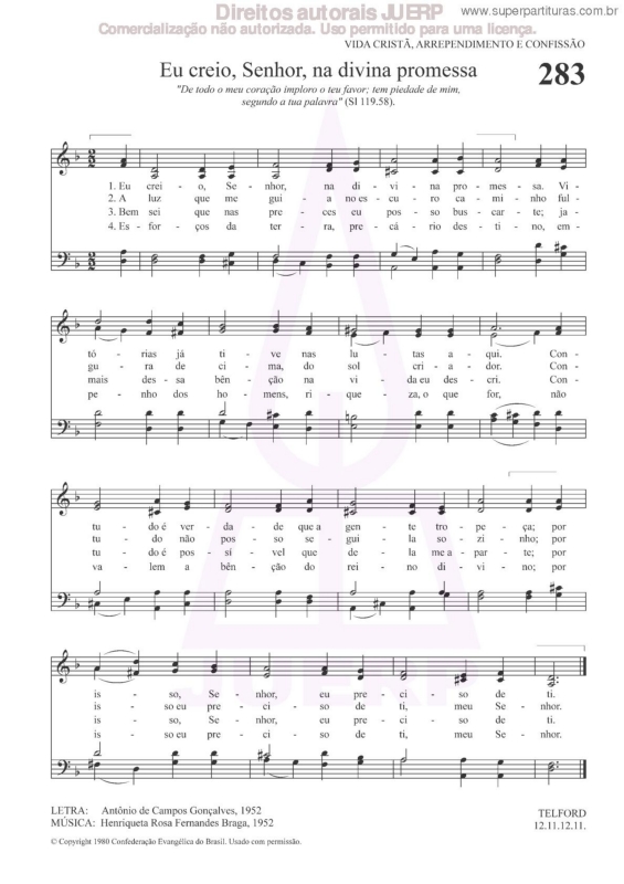 Partitura da música Eu Creio, Senhor, Na Divina Promessa - 283 HCC v.2