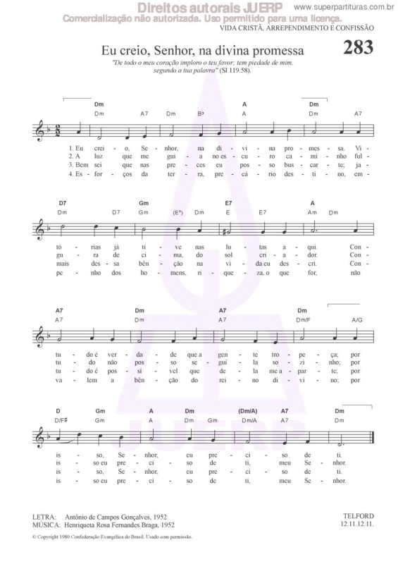 Partitura da música Eu Creio, Senhor, Na Divina Promessa - 283 HCC