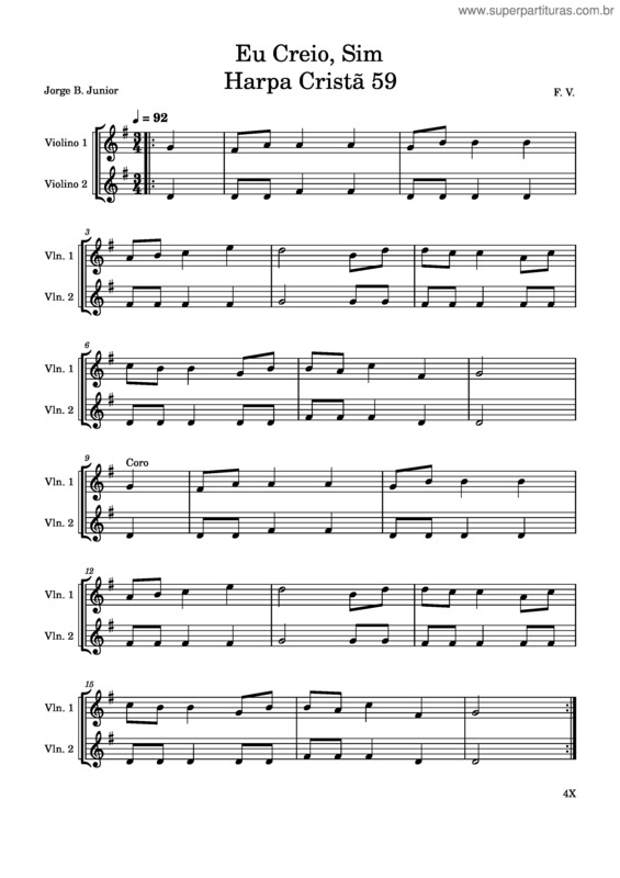 Partitura da música Eu Creio, Sim Harpa Cristã 59