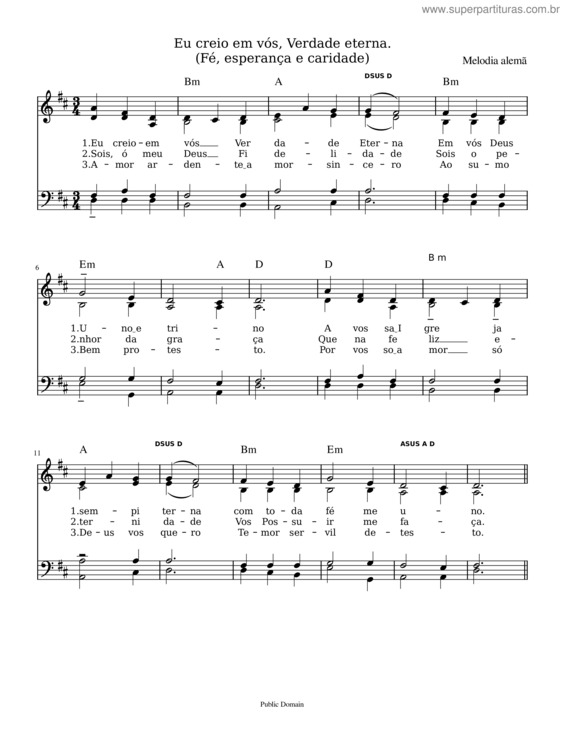 Partitura da música Eu Creio Em Vós, Verdade Eterna.
