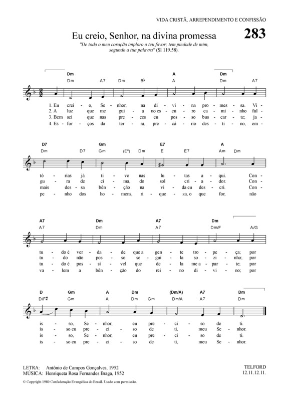 Partitura da música Eu Creio Senhor Na Divina Promessa