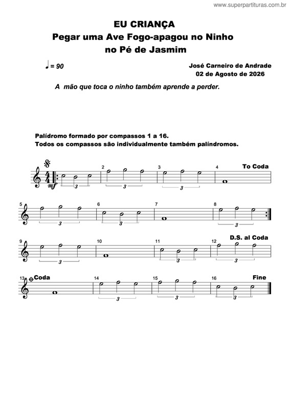 Partitura da música Eu Criança