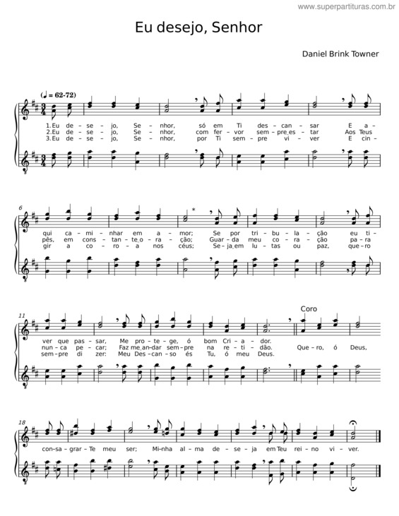 Partitura da música Eu Desejo, Senhor – Daniel Brink Towner v.2