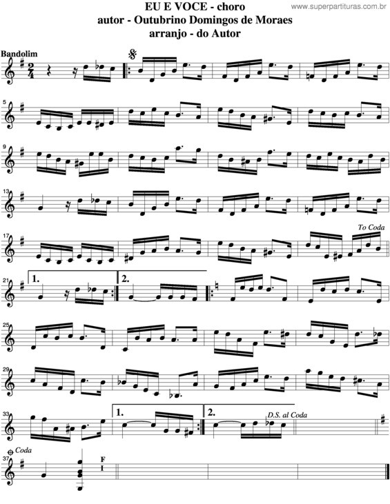 Partitura da música Eu E Você v.2