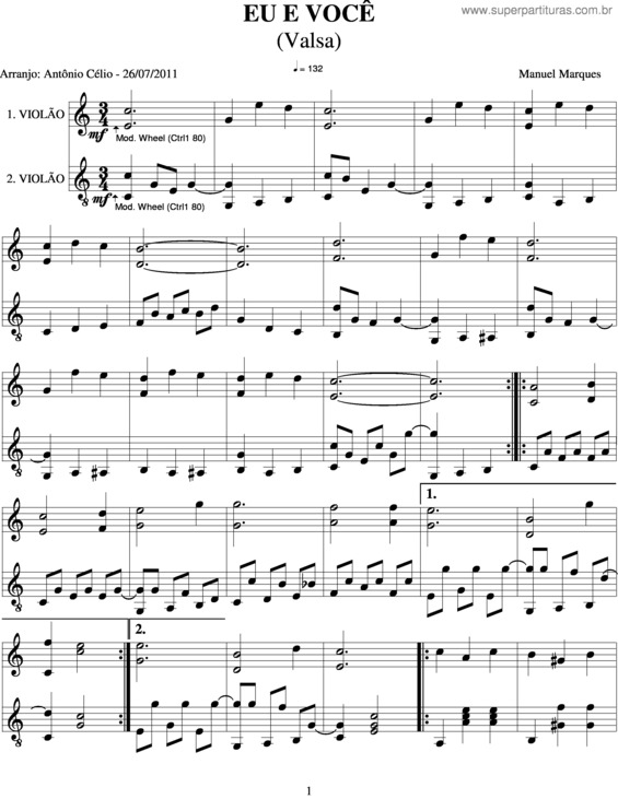 Partitura da música Eu E Você v.3