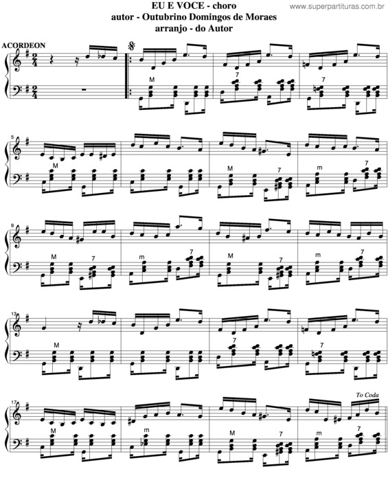 Partitura da música Eu E Você v.7