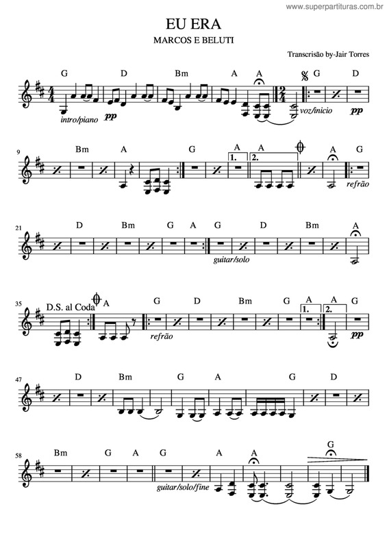 Partitura da música Eu Era v.2