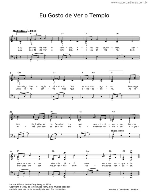 Partitura da música Eu Gosto De Ver O Templo – Janice Kapp Perry