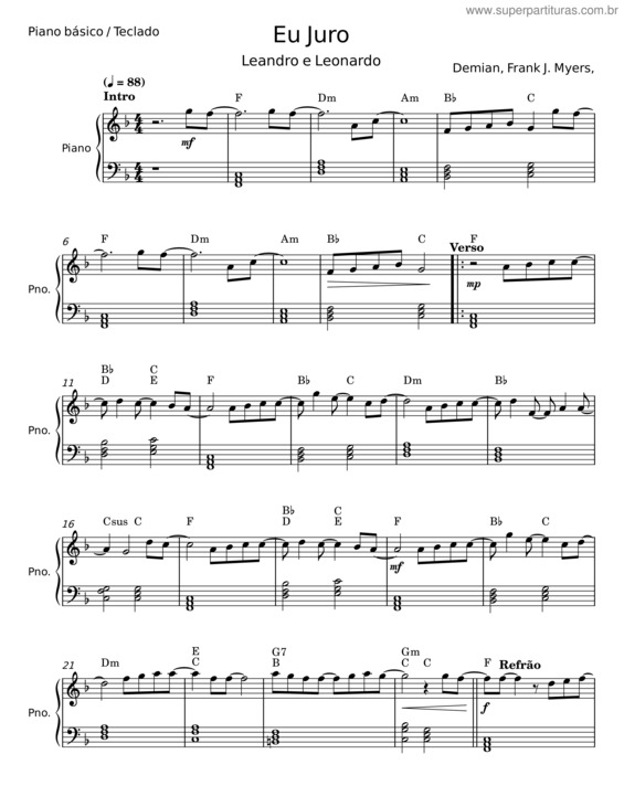 Partitura da música Eu Juro – Leandro E Leonardo