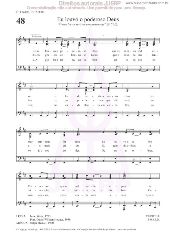 Partitura da música Eu Louvo O Poderoso Deus - 48 HCC v.2