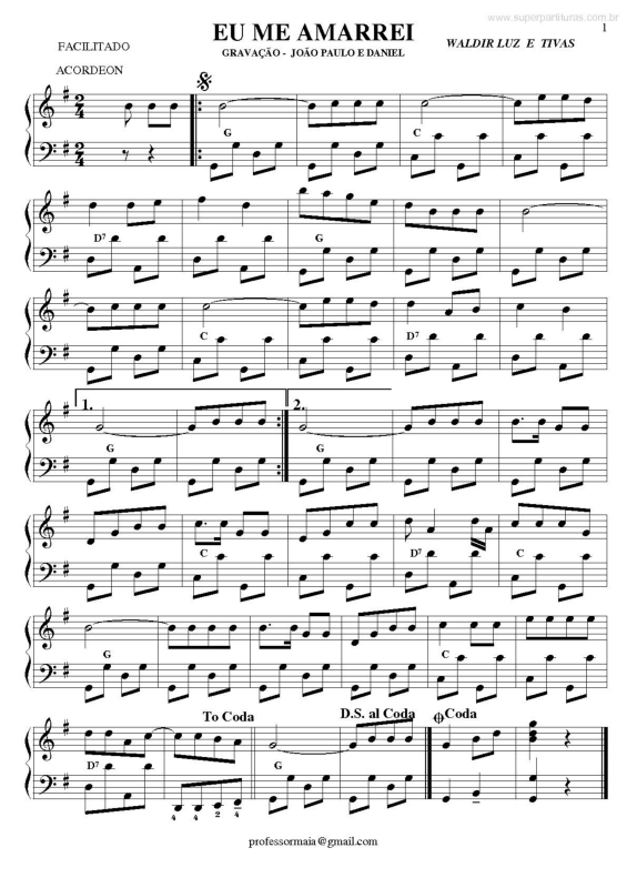 Partitura da música Eu me Amarrei v.2