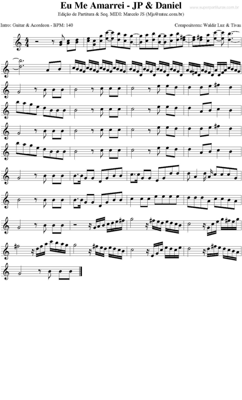 Partitura da música Eu me amarrei