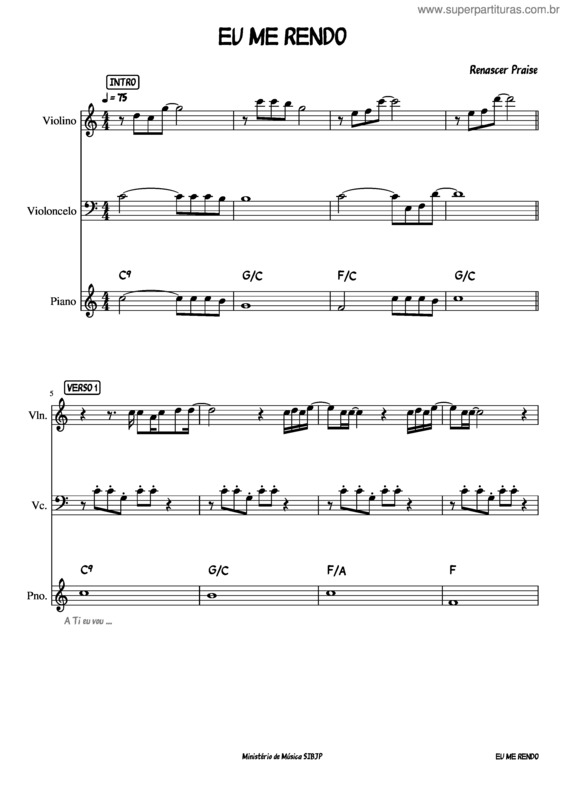 Partitura da música Eu Me Rendo – Renascer Praise