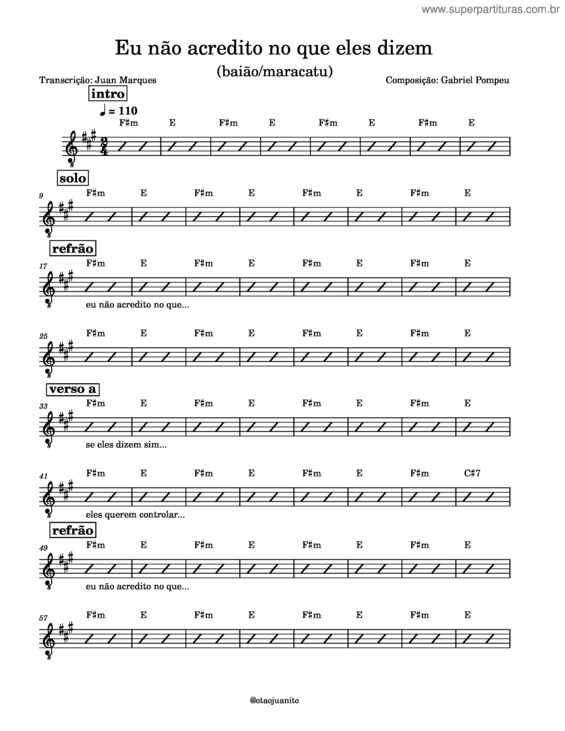 Partitura da música Eu Não Acredito No Que Eles Dizem