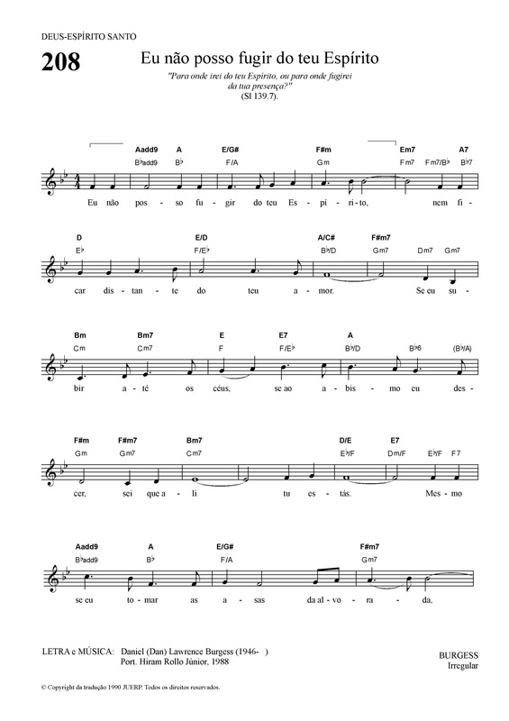 Partitura da música Eu Não Posso Fugir Do Teu Espírito