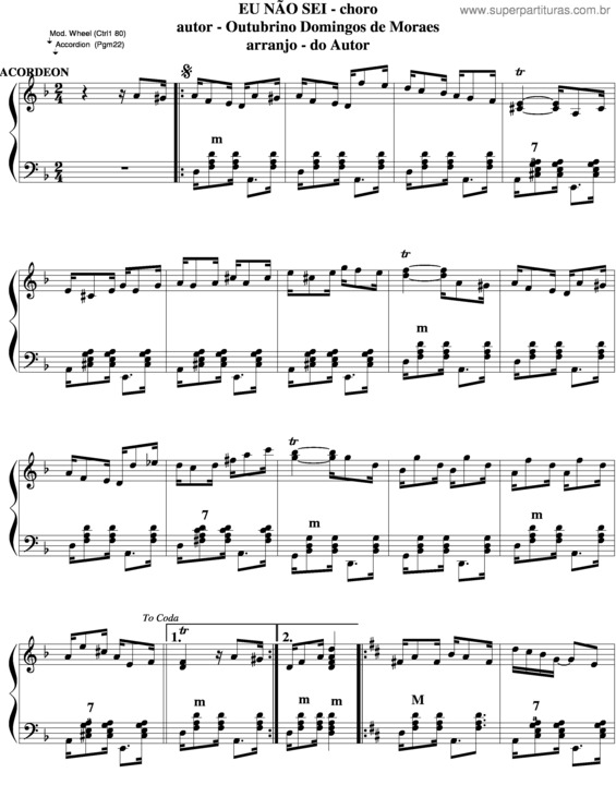 Partitura da música Eu Não Sei