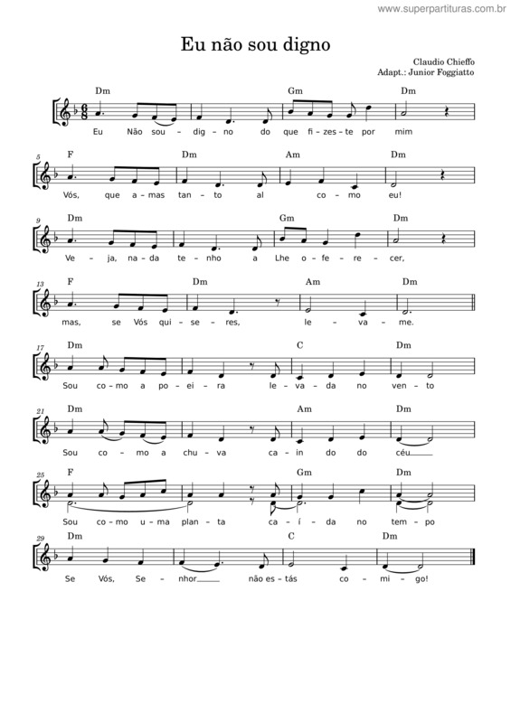 Partitura da música Eu Não Sou Digno