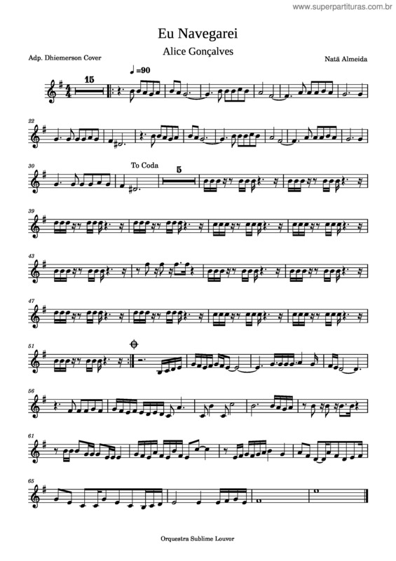 Partitura da música Eu Navegarei – Natã Almeida Eu Navegarei Simplificado