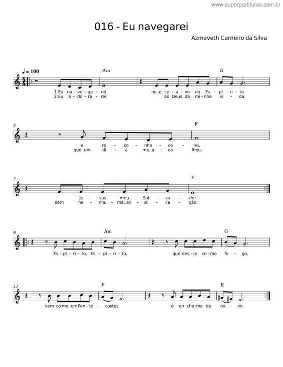 Partitura da música Eu Navegarei – Pastor Azmaveth Carneiro Da Silva v.8