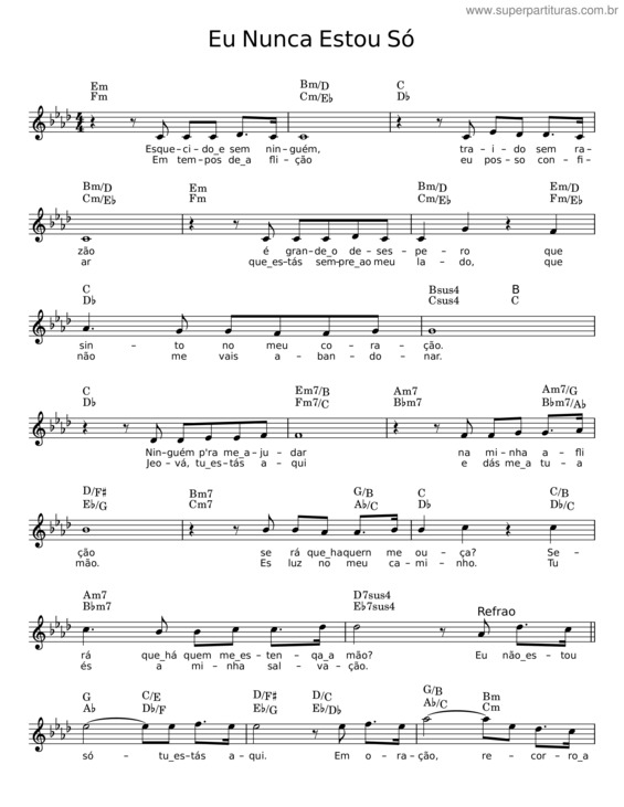 Partitura da música Eu Nunca Estou Só