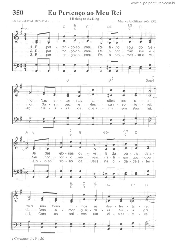 Partitura da música Eu Pertenço Ao Meu Rei