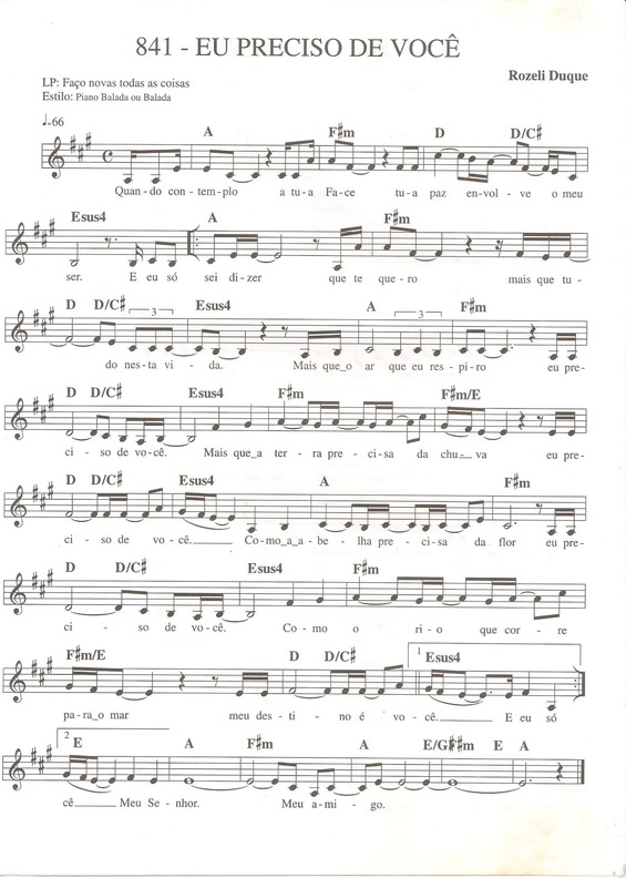 Partitura da música Eu Preciso de Você 1