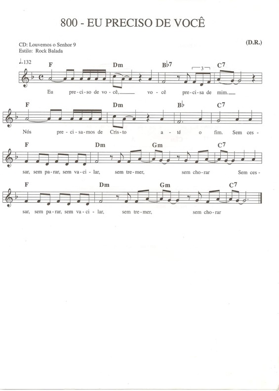 Partitura da música Eu Preciso de Você