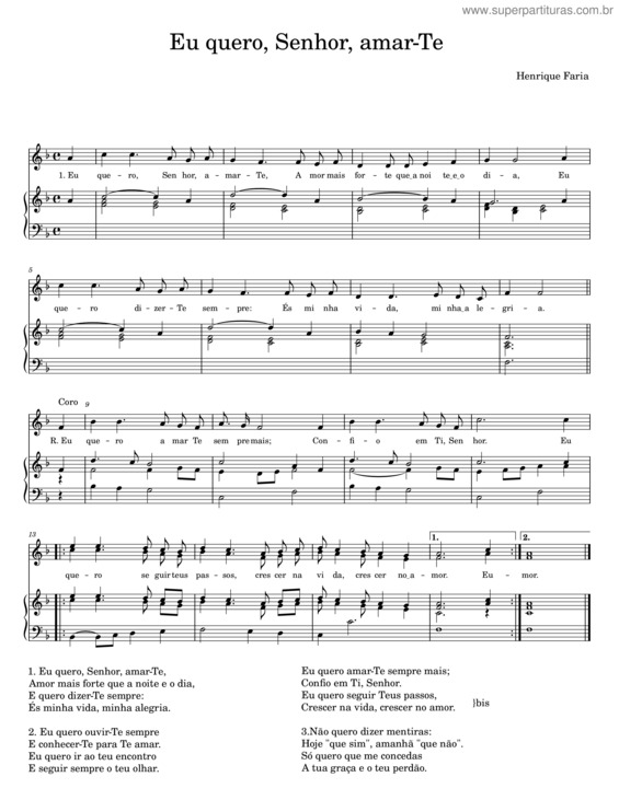 Partitura da música Eu Quero, Senhor, Amar–Te – Henrique Faria