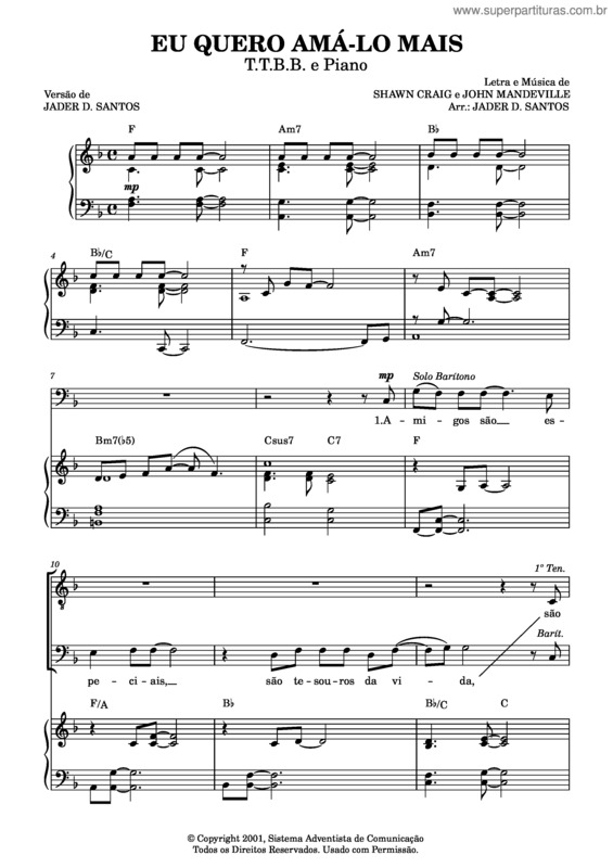 Partitura da música Eu Quero Amá–Lo – Mais Shawn Craig And John Mandeville