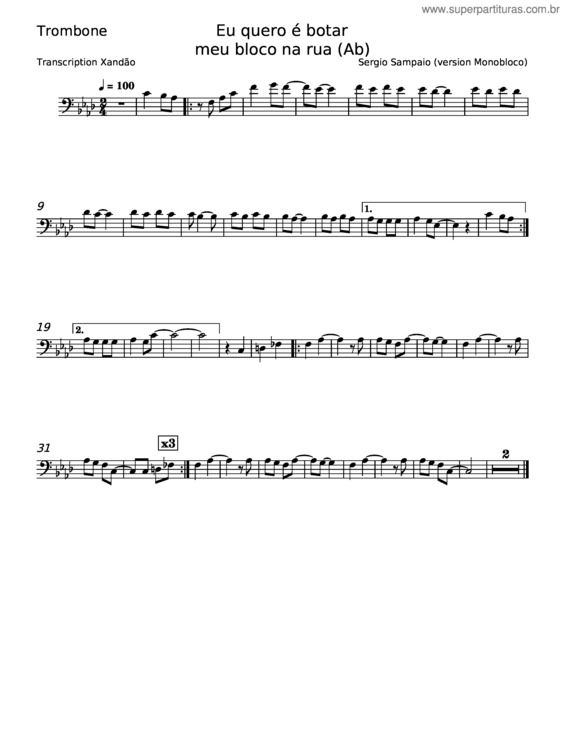 Partitura da música Eu Quero É Botar Meu Bloco Na Rua – Sérgio Sampaio v.2