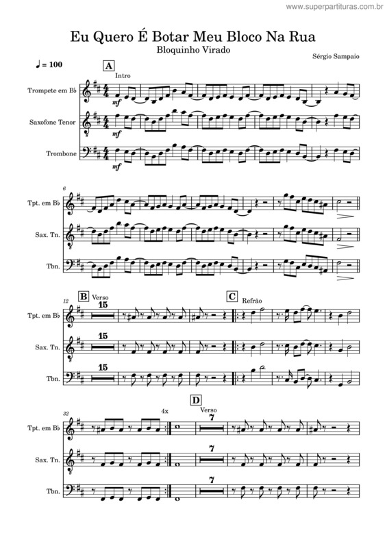 Partitura da música Eu Quero É Botar Meu Bloco Na Rua v.2