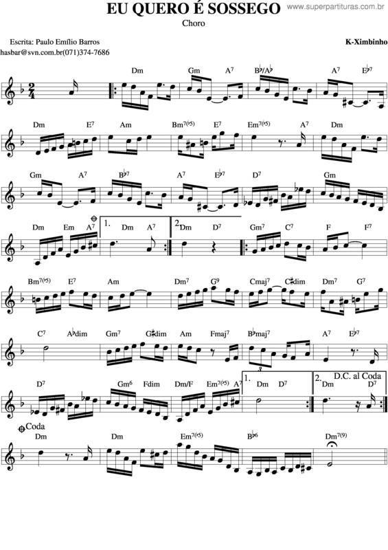 Partitura da música Eu Quero É Sossêgo