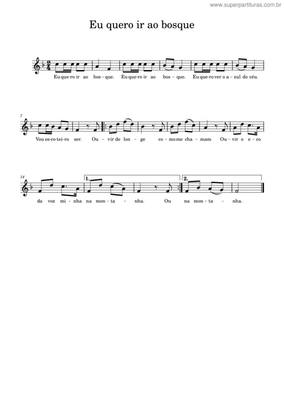 Partitura da música Eu Quero Ir Ao Bosque